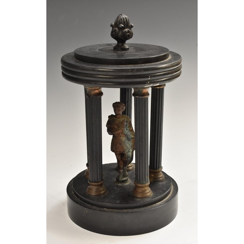 3021 - A 19th century Belge noir portico, centred by a figure enclosed by five reeded pillars, 23cm high, c... 