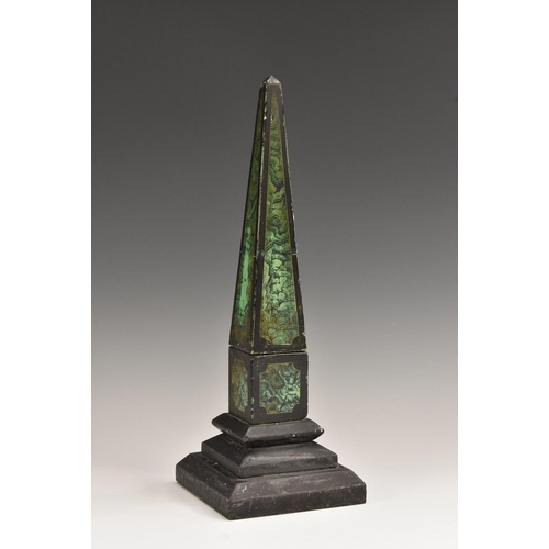 3089 - A 19th century slate and scagliola library obelisk, painted in faux malachite, 34.5cm high, c.1860