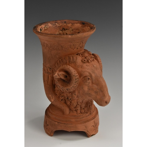 3092 - A 19th century terracotta spill vase, in the Grand Tour taste after an ancient rhyton, modelled as a... 