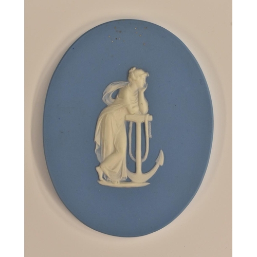 3095 - A 19th century Wedgwood Jasperware oval plaque, sprigged in the Neo-Classical taste with Hope and An... 