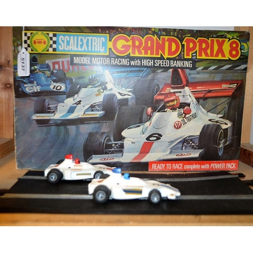 5137 - Scalextric - Grand Prix 8 set, boxed, issued 1975/76, with two cars, track, transformer, etc