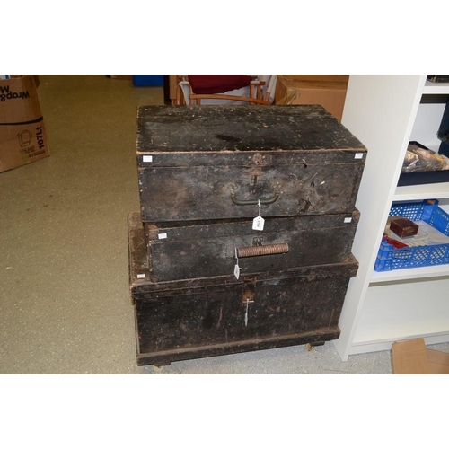 5184 - An early 20th century carpenters tool chest, hinged cover enclosing a segmented removable tray; anot... 