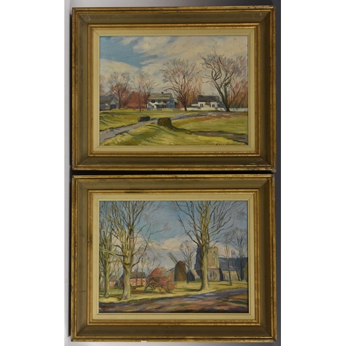 3012 - Anne Harcourt A Pair; New England in Fall signed, oils on canvas, 30.5cm x 41cm (2)