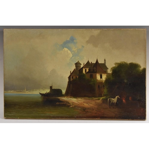 3019 - Attributed to Eduard Stanislaus Graf von Kalckreuth (1820 - 1894) Riverside Schloss  attributed to v... 