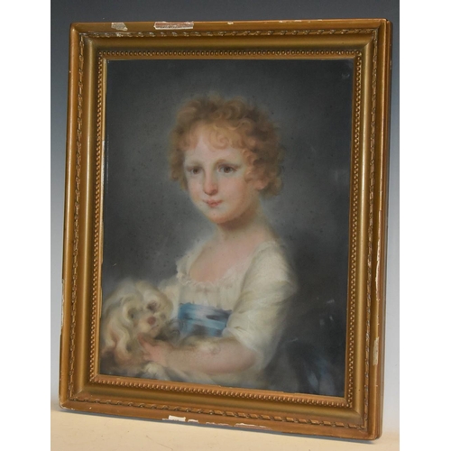 3022 - Attributed to John Russell (1745 - 1806) Best Friends, Portrait of a Girl with her Pet Dog  pastel, ... 