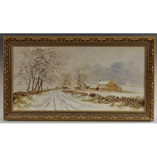 3027 - Barry Renshaw A Winter's Day  signed, oil on canvas, 38cm x 76cm