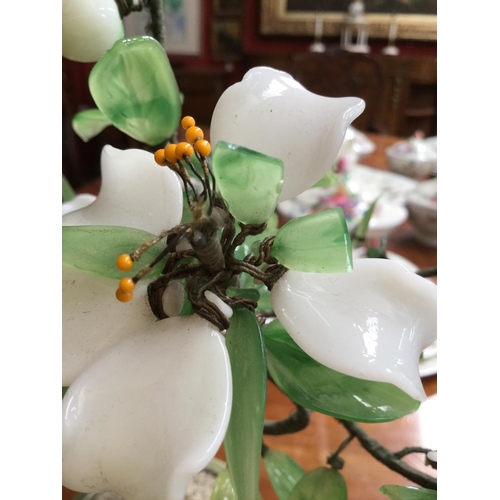 165 - A Chinese lapidary and celadon porcelain scholar's 'bonsai', as a flowering blossom in tones of whit... 