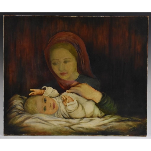 3032 - C. Millhouse Madonna and Child oil on canvas, 64.5cm x 76cm