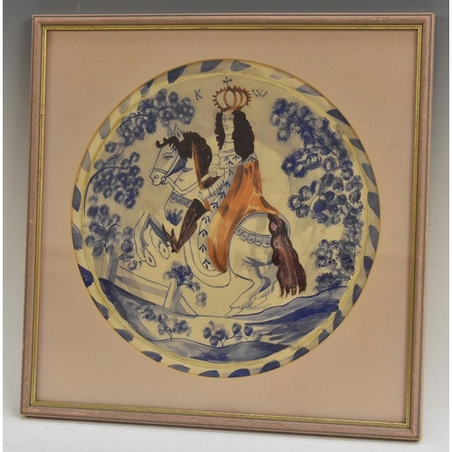 3042 - Continental School A Delft Plate Design, William of Orange watercolour, circular, 33cm diameter