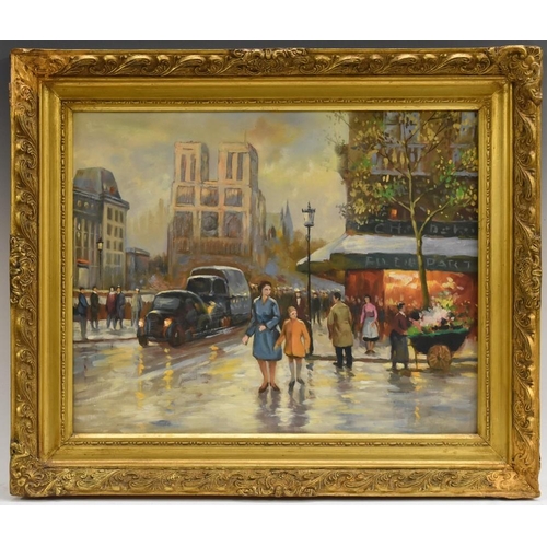 3043 - Continental School A Parisian Street Scene After Rain oil on canvas, 40.5cm x 50.5cm