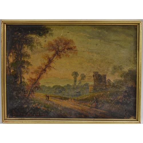 3046 - Continental School (19th century) Italian Landscape with Ruins indistinctly signed, oil on panel, 23... 