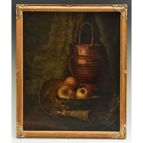 3049 - Continental School (second-quarter, 19th century) Still Life, Apples and Copper Vessels, monogrammed... 