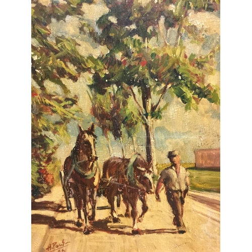 3051 - Cypriot School Man with a Horse Drawn Cart indistinctly signed, oil on board, 40cm x 29.5cm