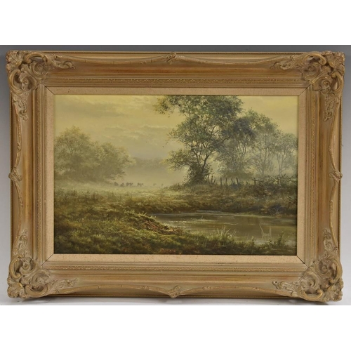 3056 - David Dipnall (bn.1941) A Misty Spring Morning  signed, oil on canvas, 30.5cm x 46cm