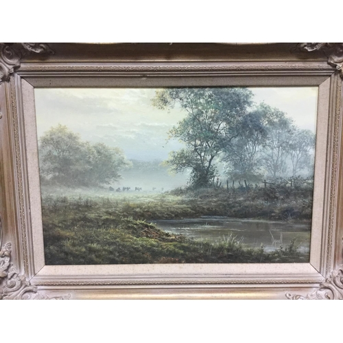 3056 - David Dipnall (bn.1941) A Misty Spring Morning  signed, oil on canvas, 30.5cm x 46cm