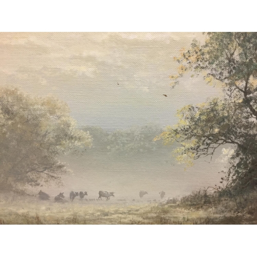 3056 - David Dipnall (bn.1941) A Misty Spring Morning  signed, oil on canvas, 30.5cm x 46cm