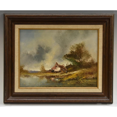 3063 - Dutch School (early 20th century) A Fenland Cottage indistinctly signed, oil on board, 28.5cm x 38.5... 