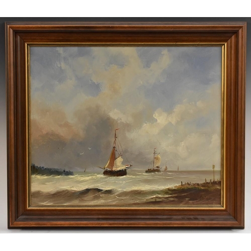 3064 - Dutch School (mid 20th century) Barges Returning Home indistinctly signed, oil on panel, 48.5cm x 58... 