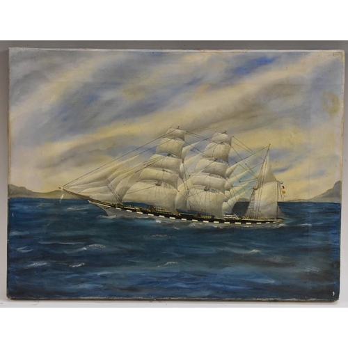 3090 - English School (early 20th century) Three-Masted Sailing Ship oil on canvas, 38.5cm x 51.5cm