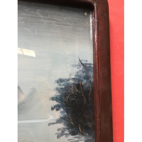 266 - A Japanese reverse painting on glass, 47cm x 30cm