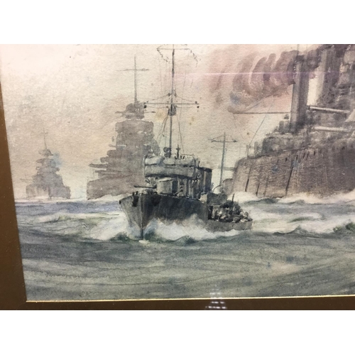 3231 - W. Minshall Birchall Battle Cruisers at Sea signed, watercolour, 24cm x 33cm