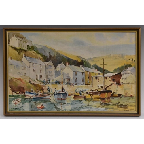 3232 - W. Smith Polperro Harbour signed, dated June 1983, oil on board, 38cm x 61cm