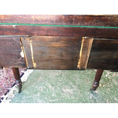 487 - A 19th century mahogany card table, crossbanded hinged top enclosing a baize lined playing surface a... 