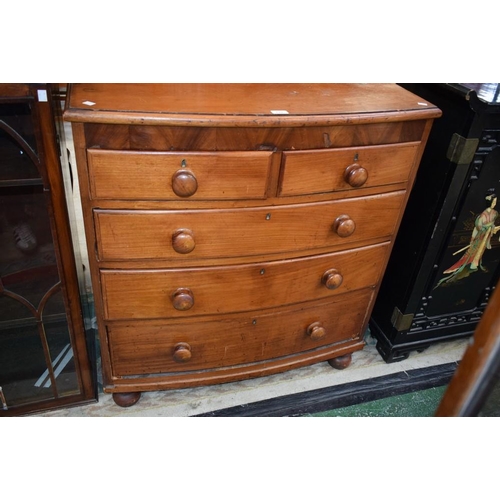 532 - A Victorian mahogany bowfront chest, moulded top above two short and three long graduated drawers, b... 