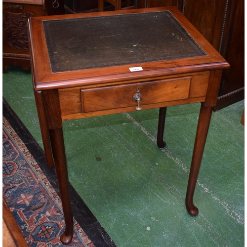 564 - A George II Revival mahogany writing table, moulded top with fall leaf and inset tooled leather writ... 