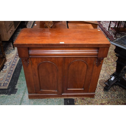 591 - A 19th century mahogany side cabinet, deep rectangular top above a single long drawer and a pair of ... 