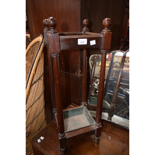 626 - A late Victorian mahogany square walking stick stand, c.1900