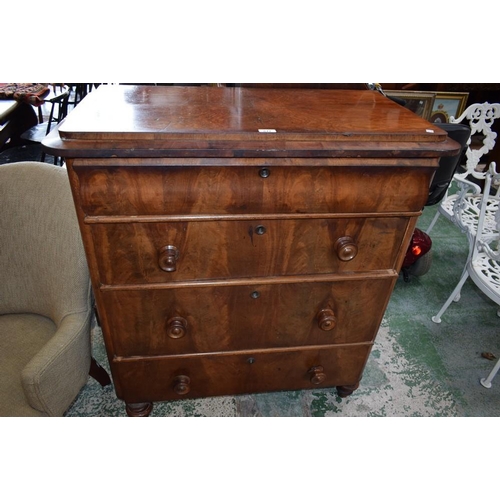 641 - A Victorian walnut chest, rounded rectangular double-top above four long drawers, 104cm high