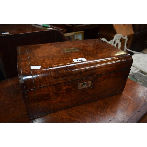 642 - A 19th century burr walnut rectangular desk box, 35.5cm wide