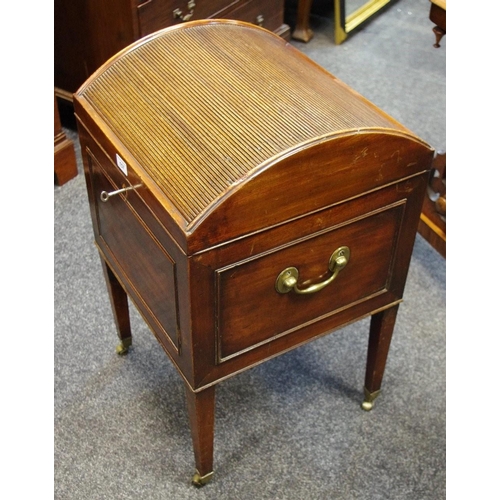 157 - A George III tambour dome top cellarette, tapering square legs, brass casters