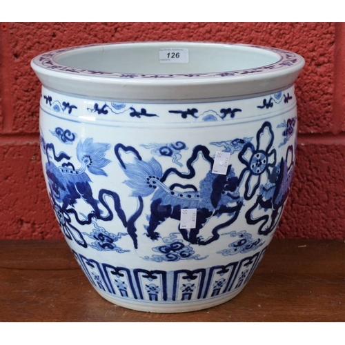 126 - A large Chinese blue and white jardiniere, 31cm diameter