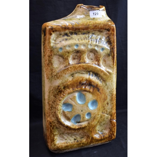 129 - Gyorgy Furtos - a  Zsolnay Pecs mid 20th century Volcanic slab vase, indented and moulded body, in t... 