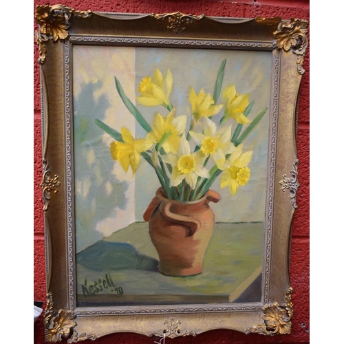136 - Kessell  Still Life, vase of Daffodils signed, oil