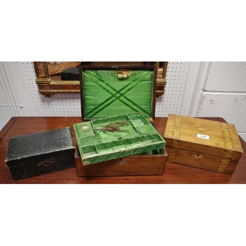 178 - A Victorian rosewood jewellery box, another marquetry diamond shaped cartouche, a 19th century Moroc... 