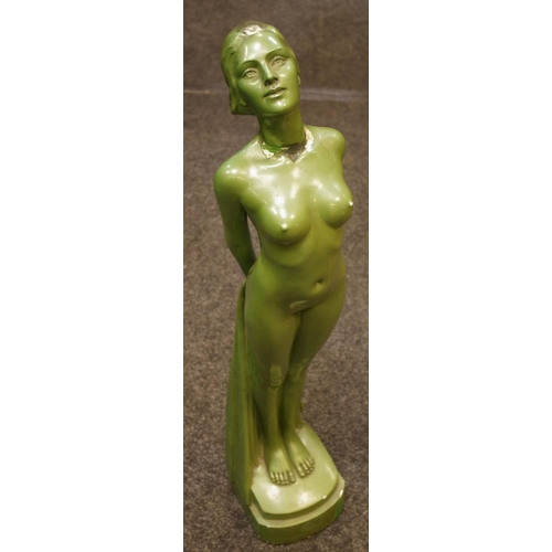 181 - G Leonardi, an Art Deco chalk/plaster figure, Naked Maiden Looking Aloft, model No 215, Rd no 805850... 