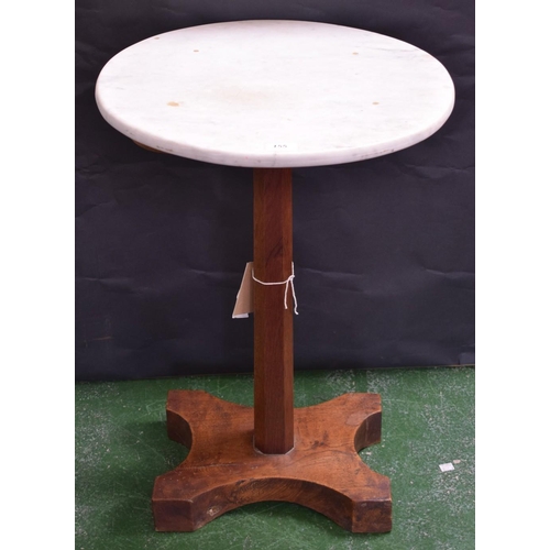 155 - A 20th century oak and marble occasional table, circular white marble top, spreading octagonal colum... 