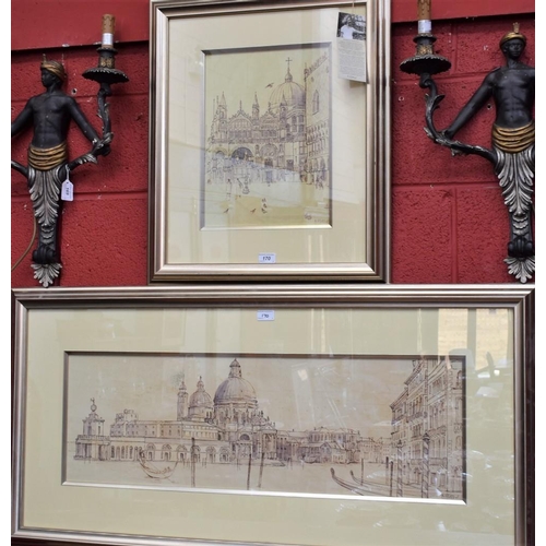 170 - Adelene Fletcher, after, a pair, Venetian Scenes, prints, 29cm x 88cm and smaller (2)