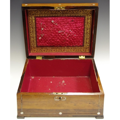 29 - A William IV walnut sewing box, mother of pearl cartouche c.1835