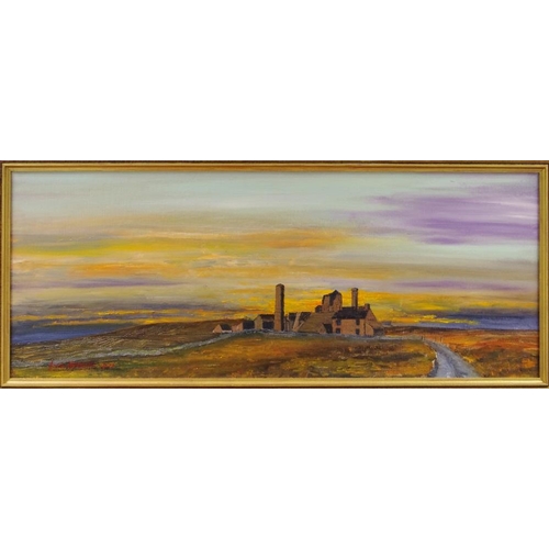 109 - Local Lead Mining Interest - Joyce Horrocks Magpie Mine at Dawn signed, dated 2013, oil on board.