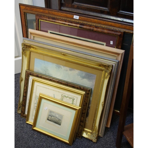 114 - Prints - Selling today's catch on the shore, gilt framed; still life flowers; In The Wood; reproduct... 