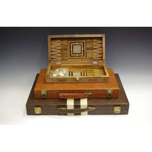 136 - Games - backgammon cased and loose set, Rumi tiles, (3).