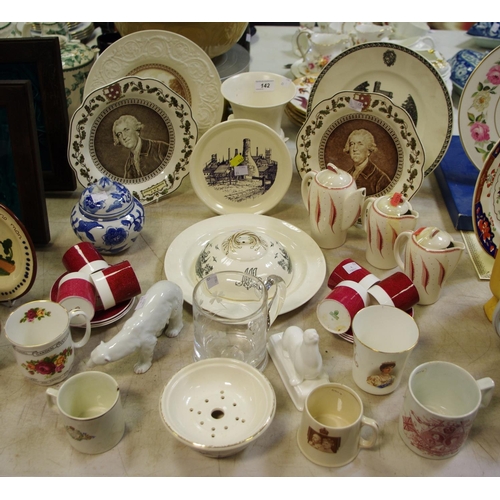 142 - Wedgwood - a Liverpool Birds pattern plate with conforming dome; a continental model of a polar bear... 