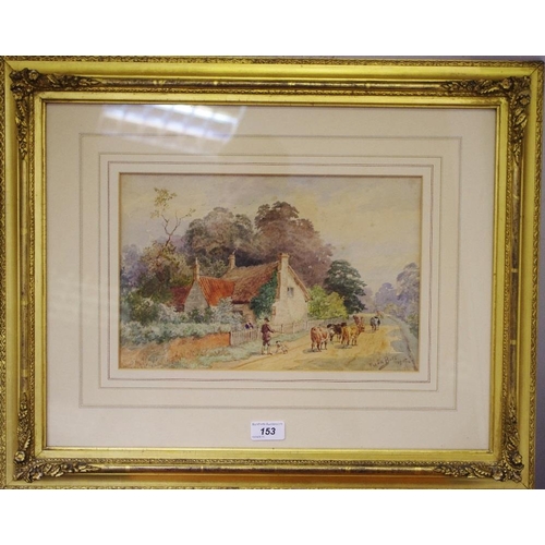 153 - Frank Bott (Derby Artist) Driving the Cattle signed, dated 1902, watercolour, 21cm x 32cm