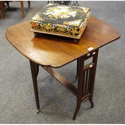 157 - A mahogany Sutherland table; a Victorian woolwork footstool (2)