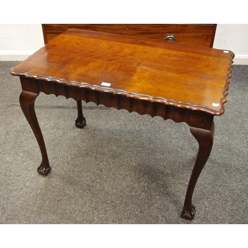 174 - A William IV style silver table, scalloped rectangular top, shaped frieze, cabriole legs terminating... 