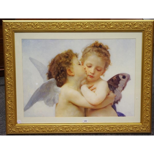 178 - Interior Design - After Raphael, Cherubs, large decorative print, gilt frame, 80cm x 103cm overall